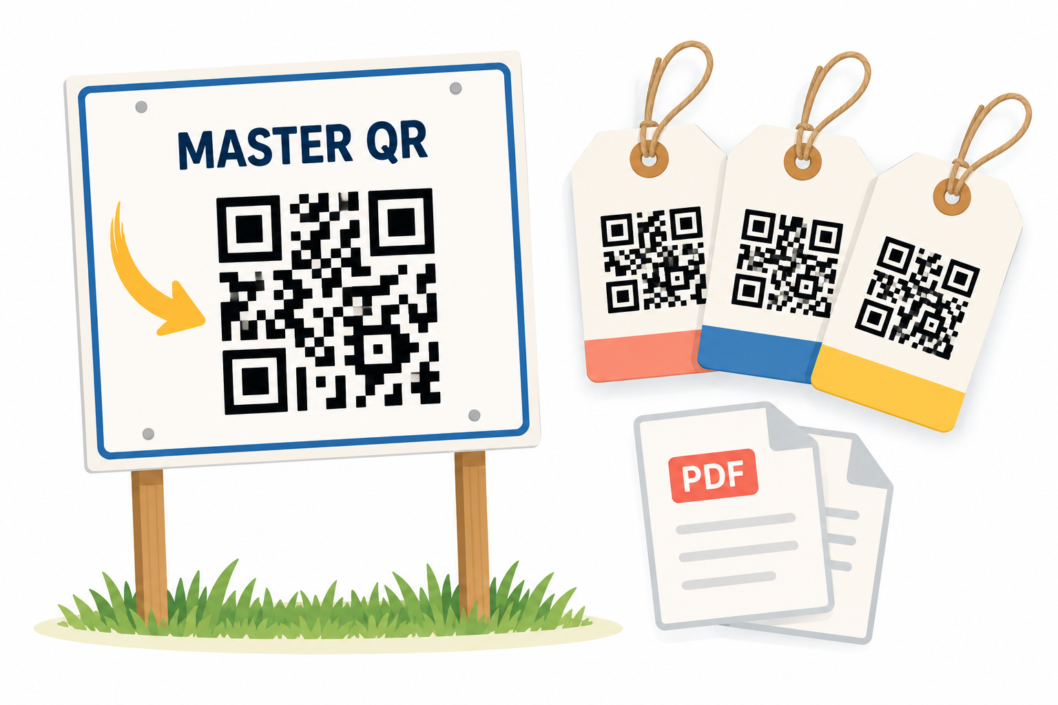 Yard sign + per-item hangtag with QR codes